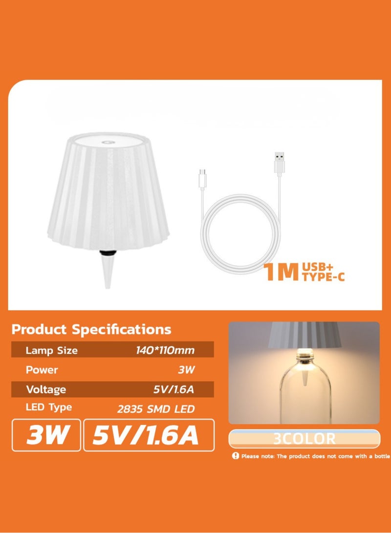 MODI Wine Bottle Stopper Lamp White 3W Rechargeable LED Bottle Light with 3 Color Touch Control, Type-C USB Portable Ambient Table Lamp for Bedroom, Bar, Restaurant, Wedding Decor - Image 4